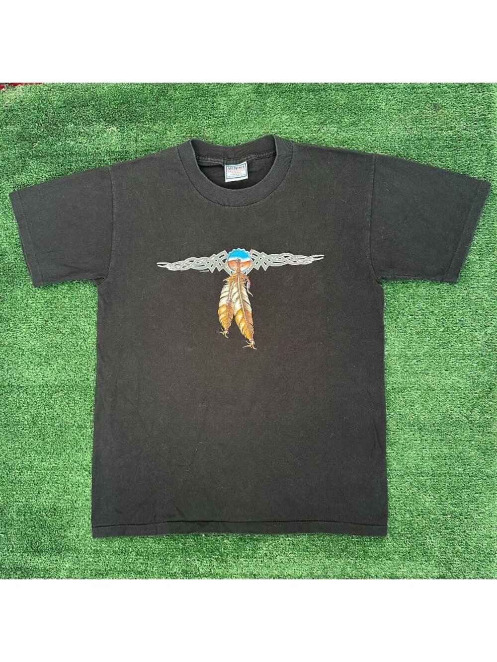 Vintage Y2K Tribal Stripe T-Shirt Western Single Stitch Boxy Black M Boho - Picture 1 of 6